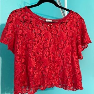Cinema Etoile Crop Top Shirt Red Lace Size XL